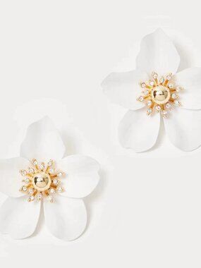 NWT Lilly Pulitzer Earrings Oversized Orchid Flowers Resort White Gold Tropical